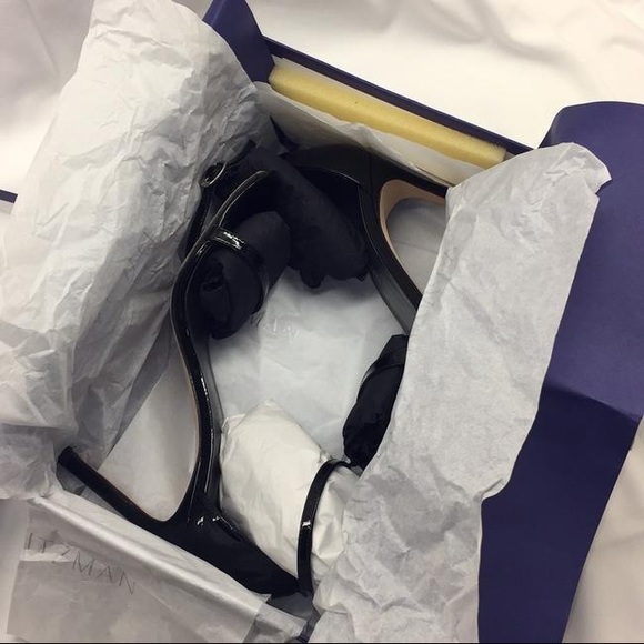 Stuart weitzman black nudistsong ankle strap patent leather heel pumps 7m - Picture 2 of 7